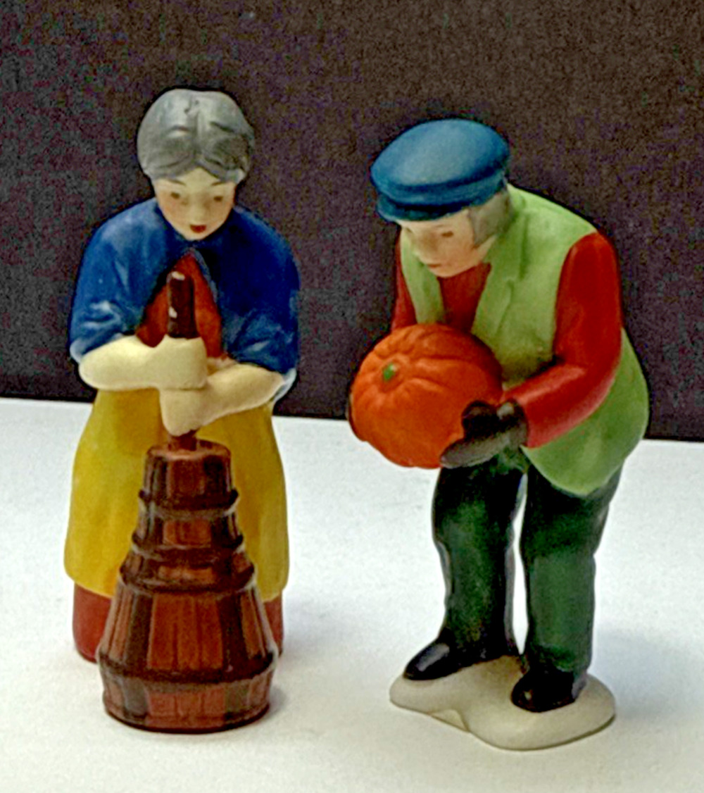 Vtg Lot of 2 Dept 56 Harvest Time Farmer Pumpkin Wife Butter Churn New England